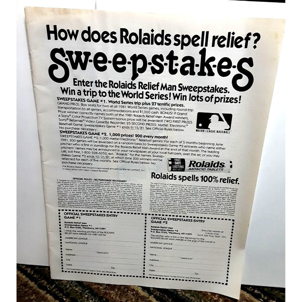 1981 Rolaids Major League Baseball Relief Original Print Ad